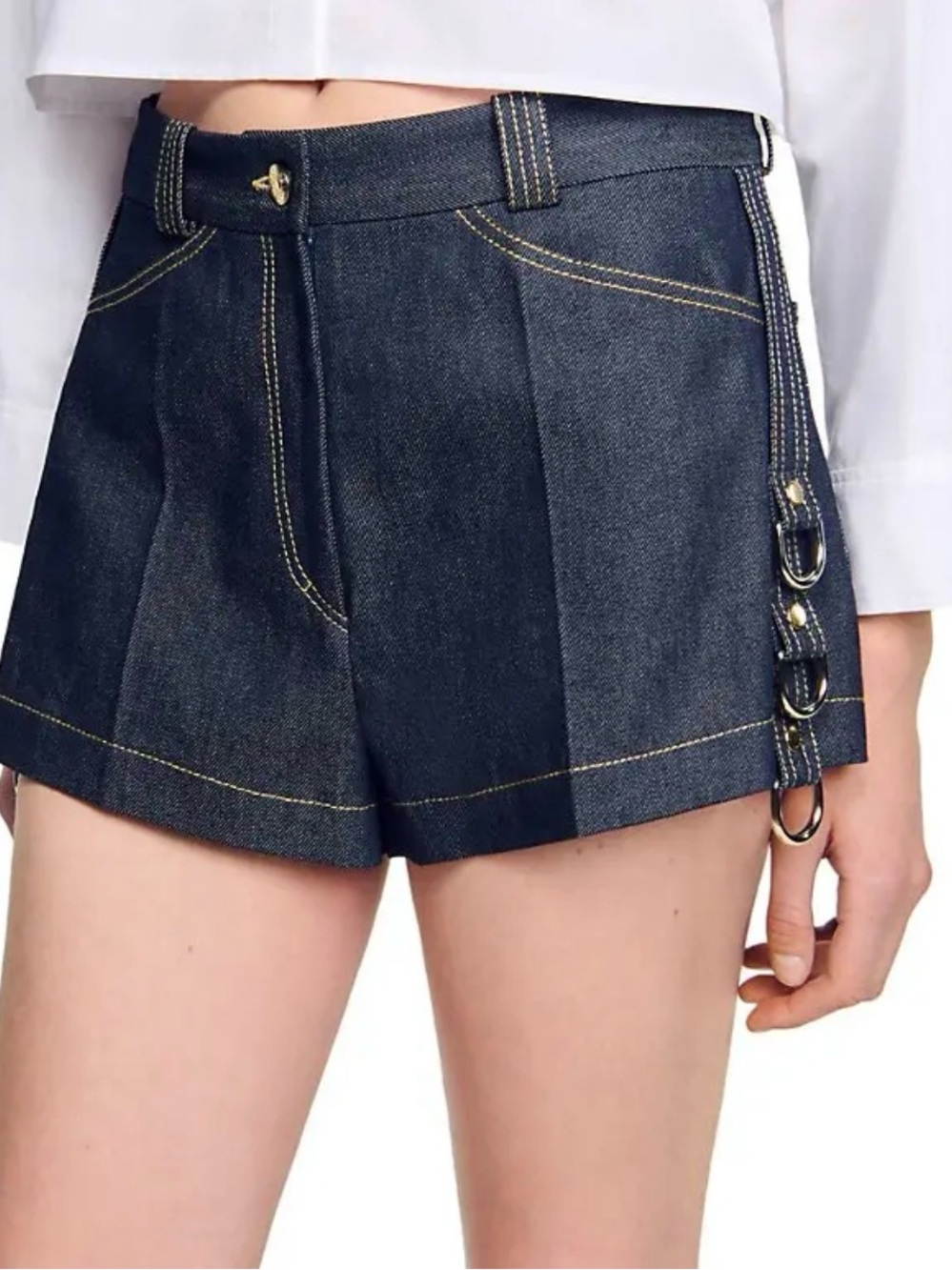 Sandro Dark Indigo Denim Shorts with Side Ring Detail
